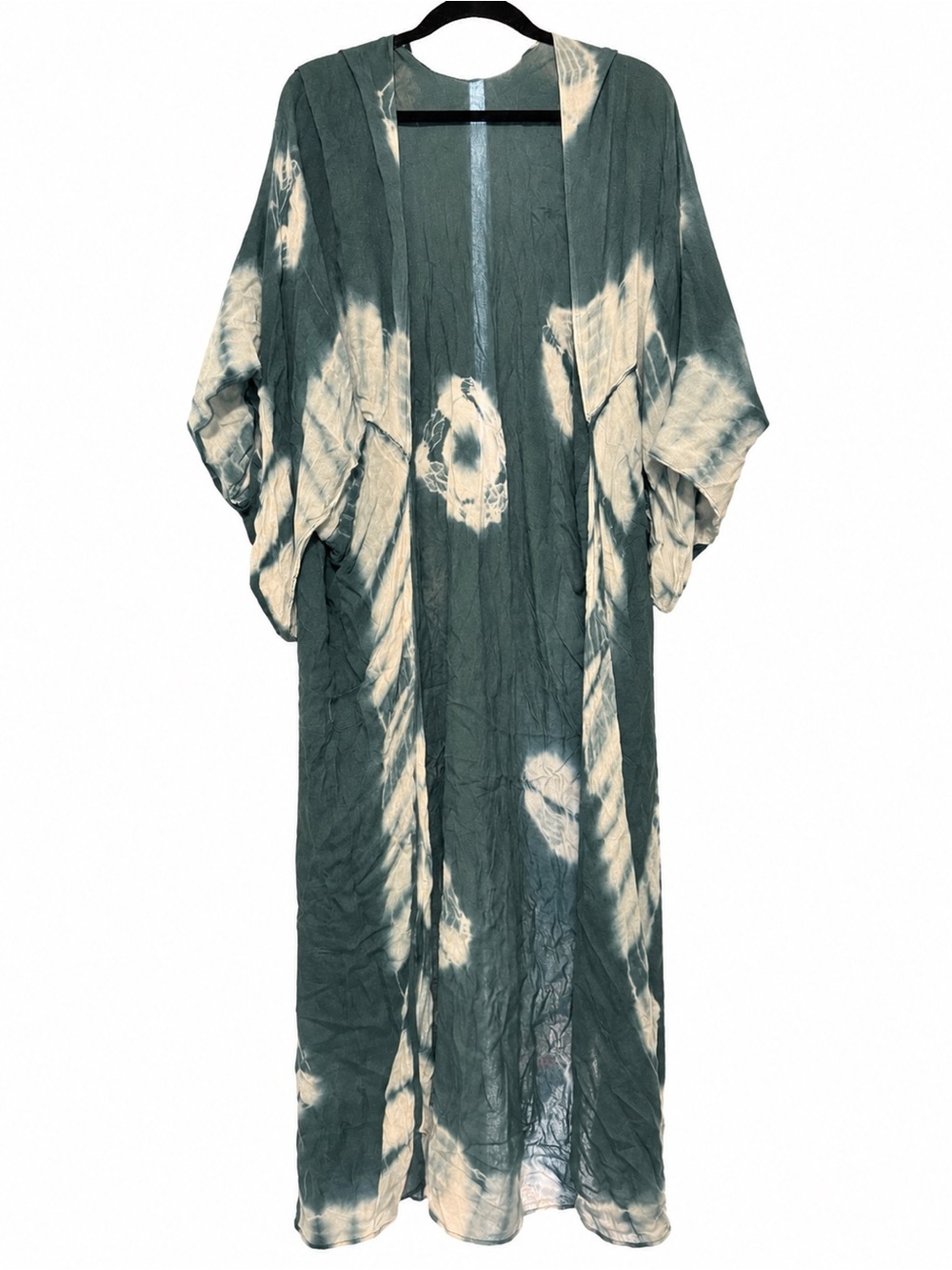 Free People Blue & White Tie Dye Open-Front Kimono Trench One Size